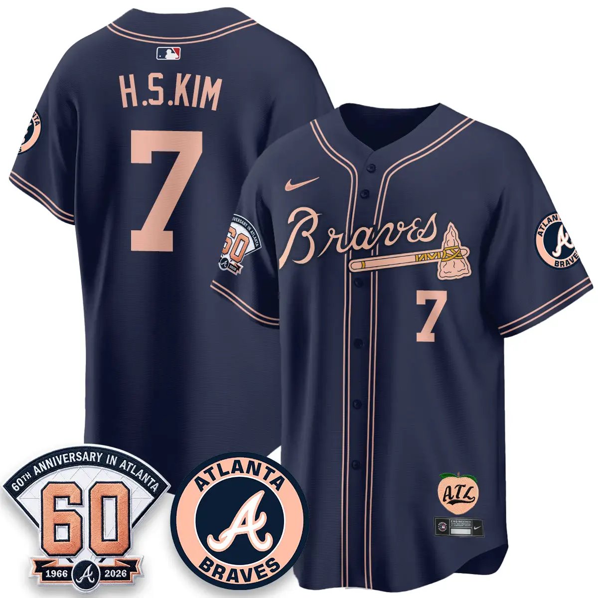 ATL 60th Anniversary Peach Edition - Stitched (2) by Atlanta Braves
