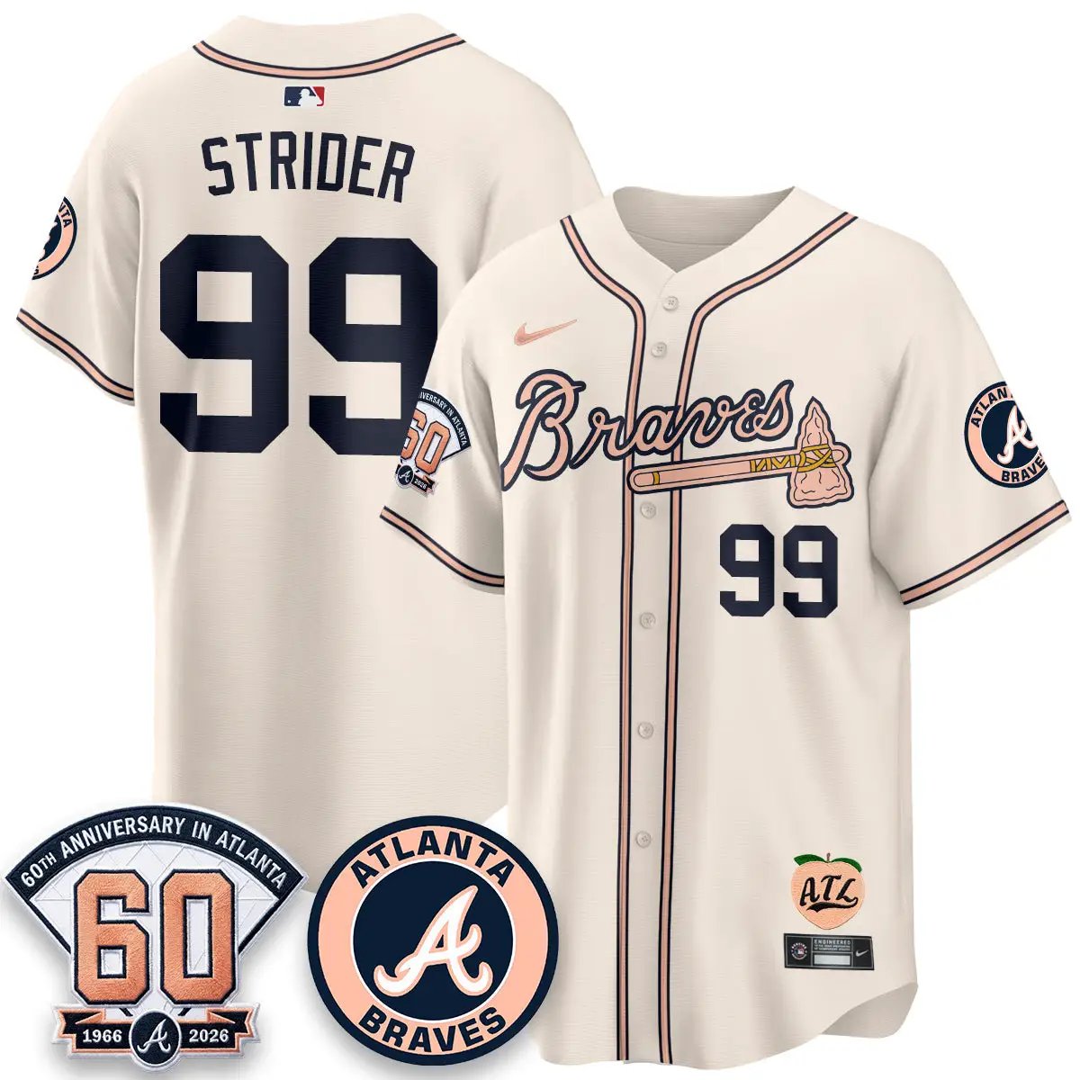 ATL 60th Anniversary Peach Edition - Stitched (2) by Atlanta Braves