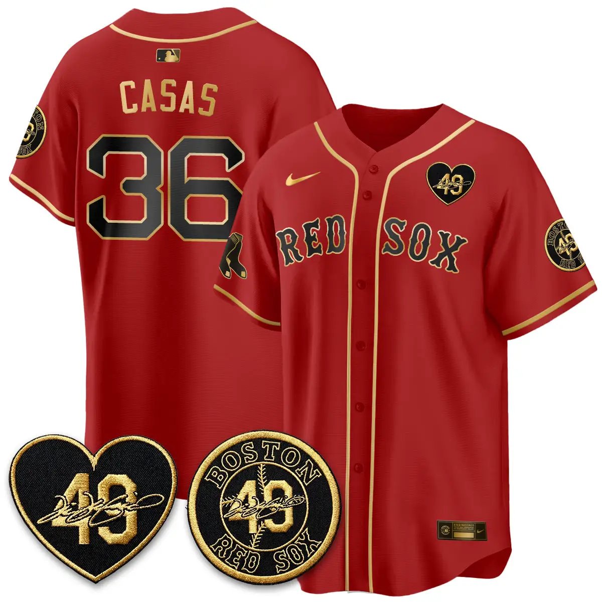 BOS Tim Wakefield Memorial Patch Vaper Premier Limited Gold Edition Jersey - All Stitched by Boston Red Sox