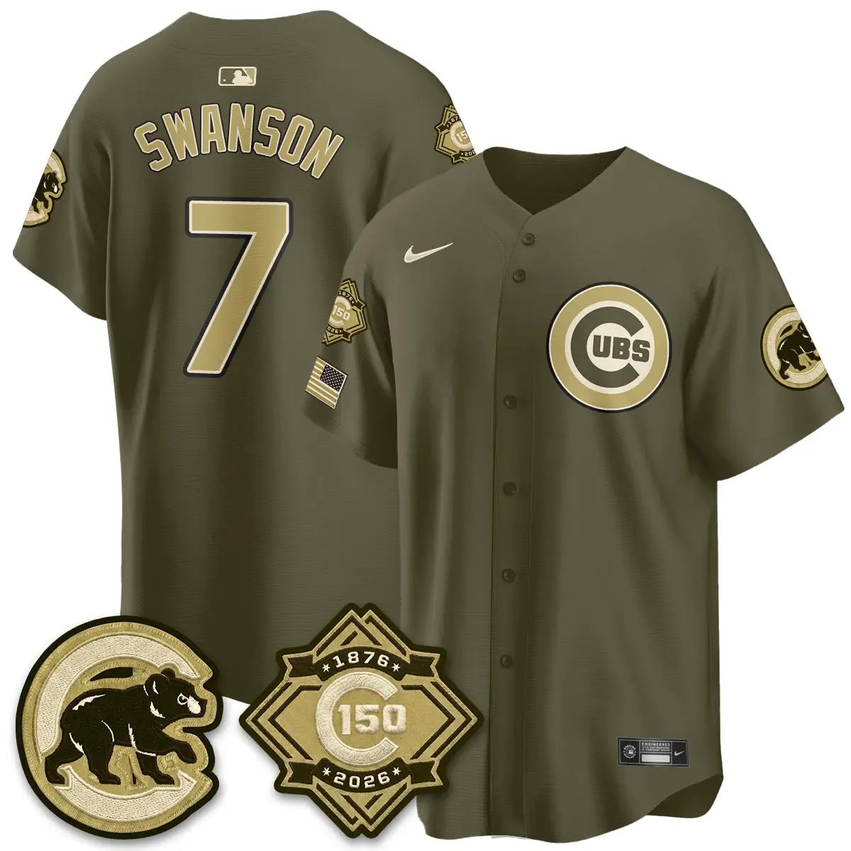 Chicago Cubs New Era Olive 2026 Armed Forces Day Jersey -All Stitched by Chicago Cubs