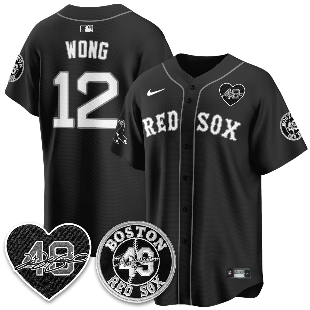 BOS Tim Wakefield Memorial Patch Vaper Premier Limited Gold Jersey - All Stitched by Boston Red Sox