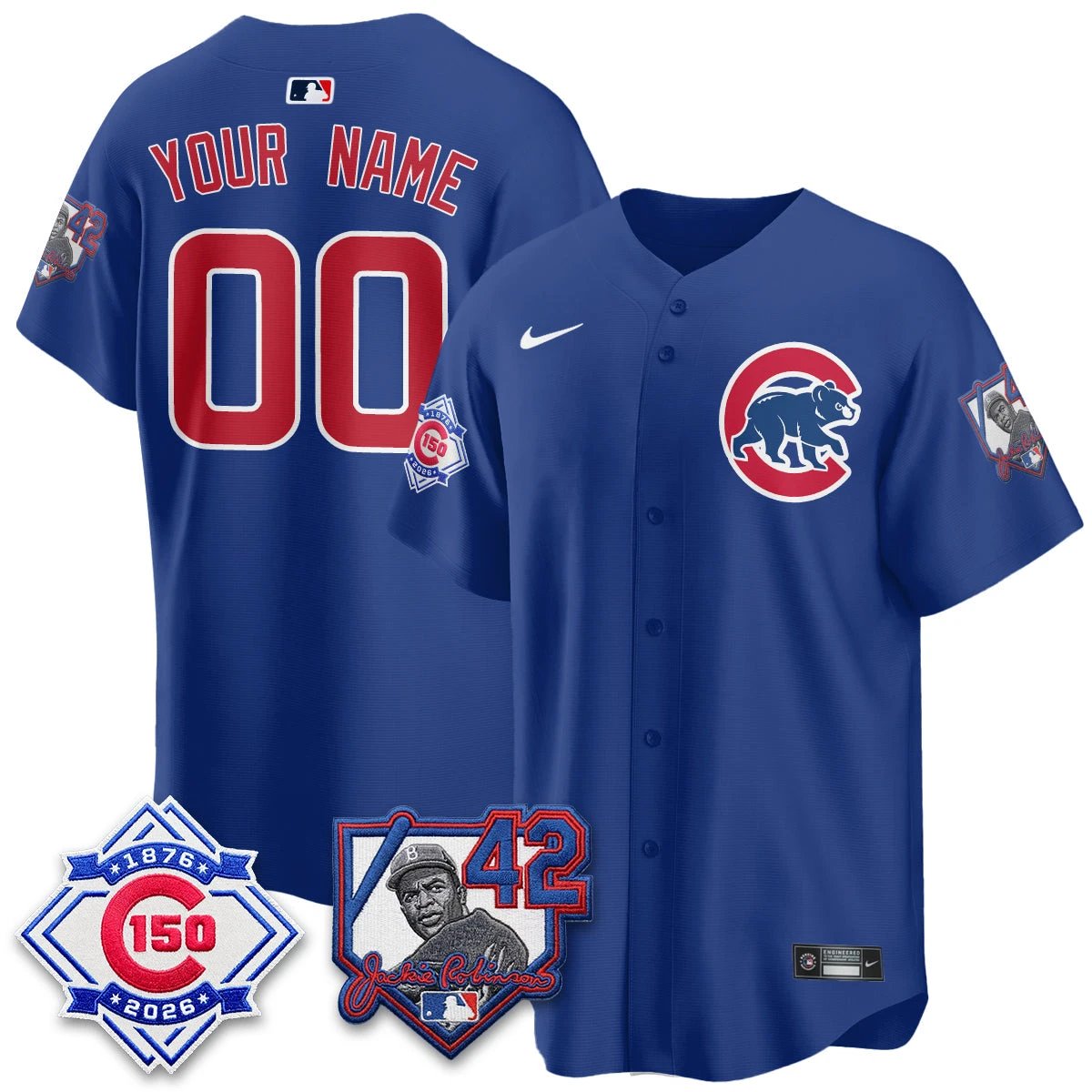 Chicago Cubs 150th Anniversary & Jackie Robinson Day Patch Vapor Premier Limited Custom Jersey - All Stitched by Chicago Cubs