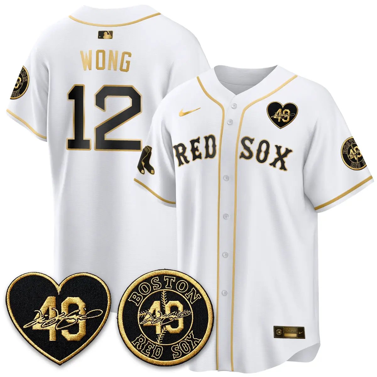 BOS Tim Wakefield Memorial Patch Vaper Premier Limited Gold Jersey - All Stitched by Boston Red Sox