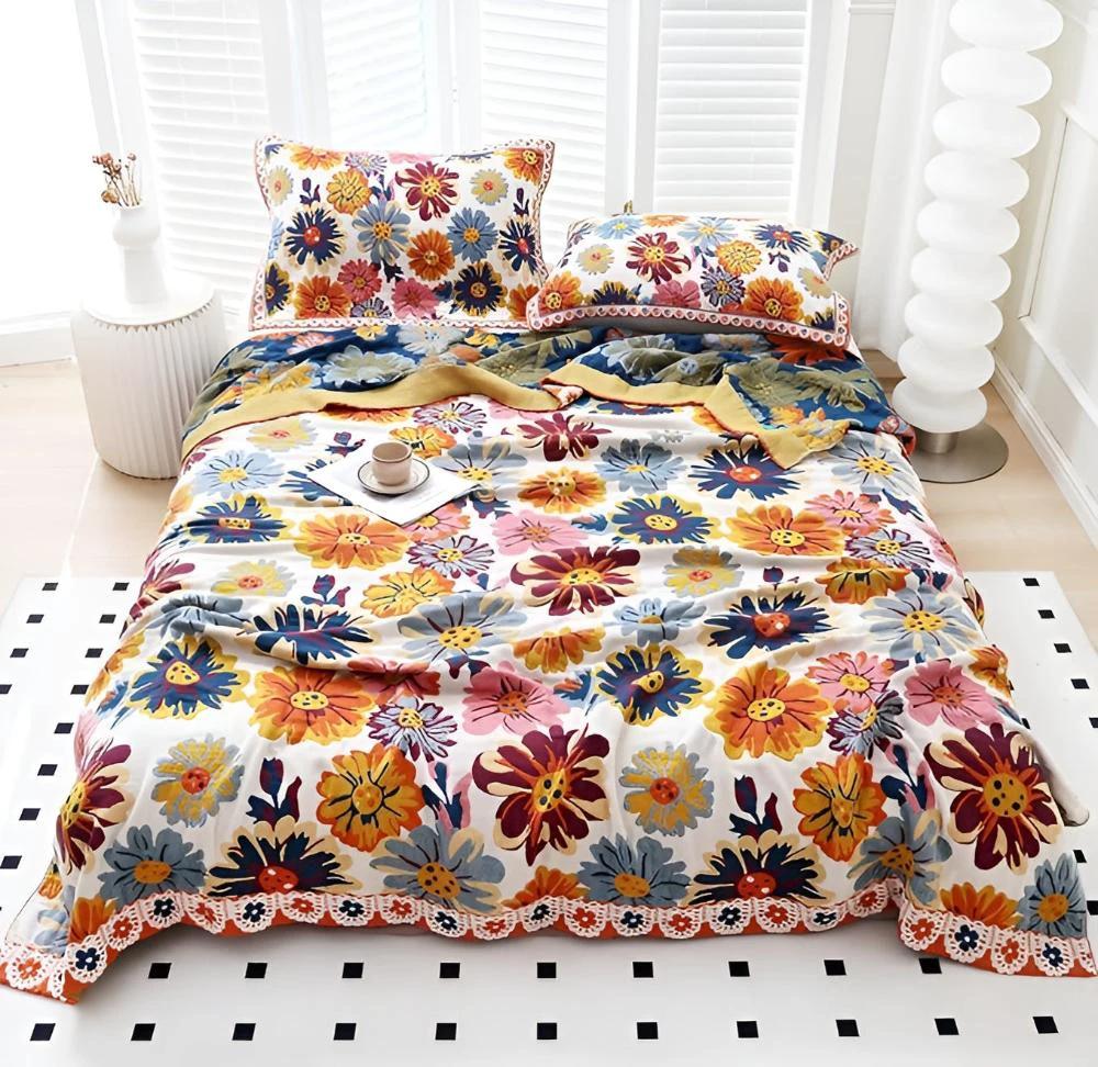 Bright Flower Cotton Blanket by Casa & Beyond