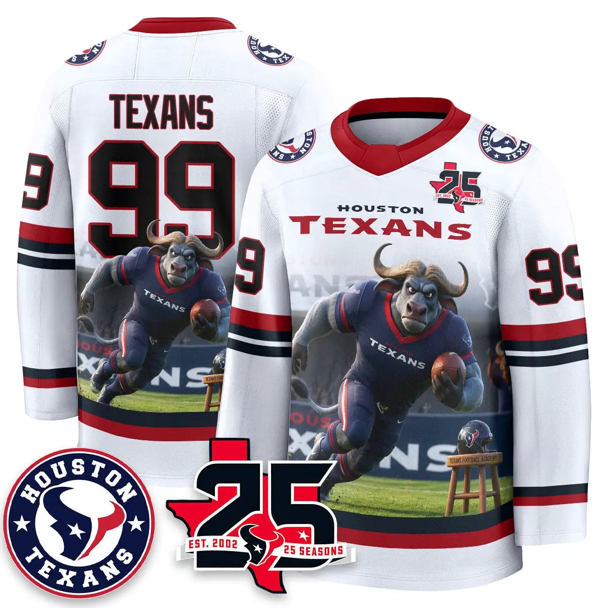 HOU x Bull Chief Edition Hockey Jersey - Printed by Houston Texans