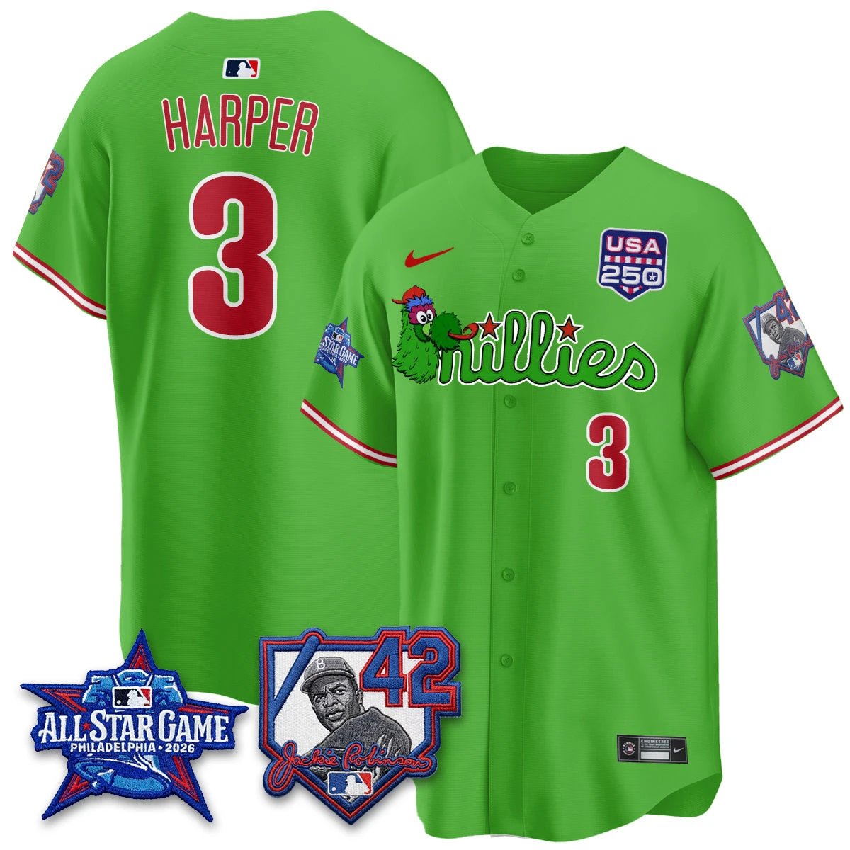 Philadelphia Phillies Phanatic 2026 New Era & 250th USA Vapor Limited Jersey - All Star Game - All Stitched by Philadelphia Phillies