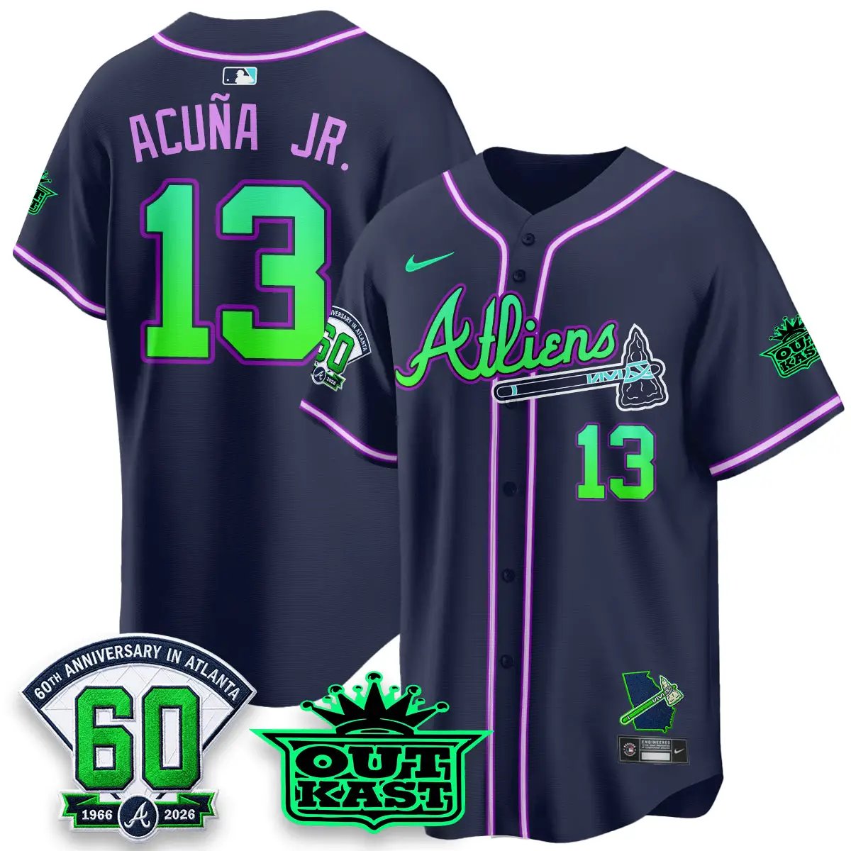 ATL x Atliens Cool Base Galaxy Version Jersey - Stitched (2) by Atlanta Braves