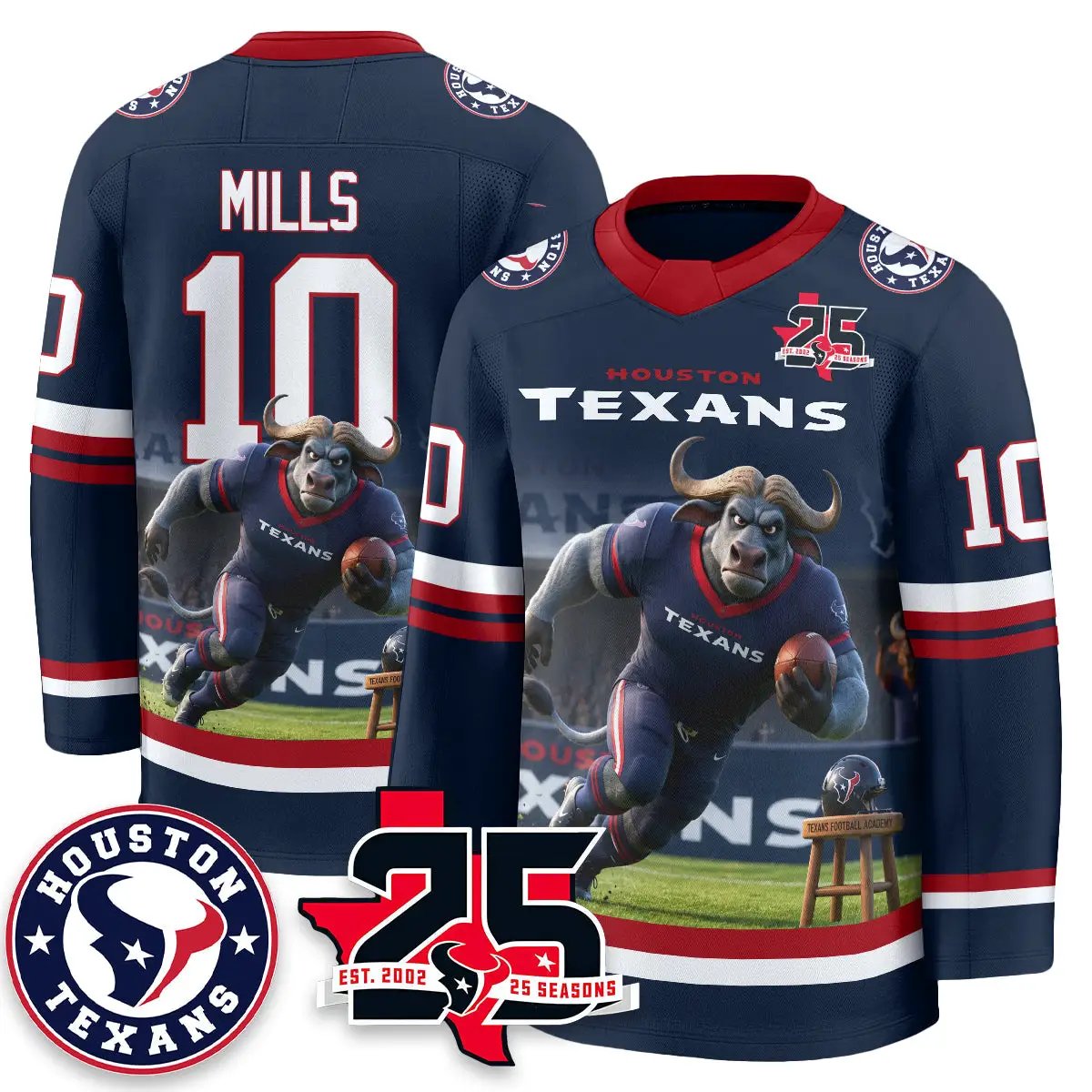 HOU x Bull Chief Edition Hockey Jersey - Printed by Houston Texans
