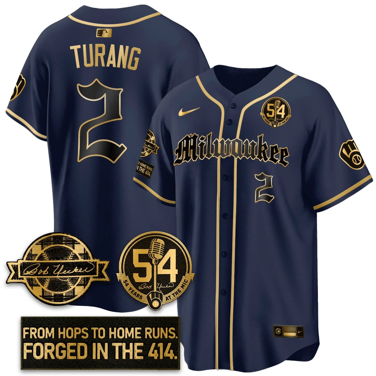 MIL Bob Uecker Patch Vapor Premier Limited Jersey - Gothic Edition - All Stitched by Milwaukee Brewers