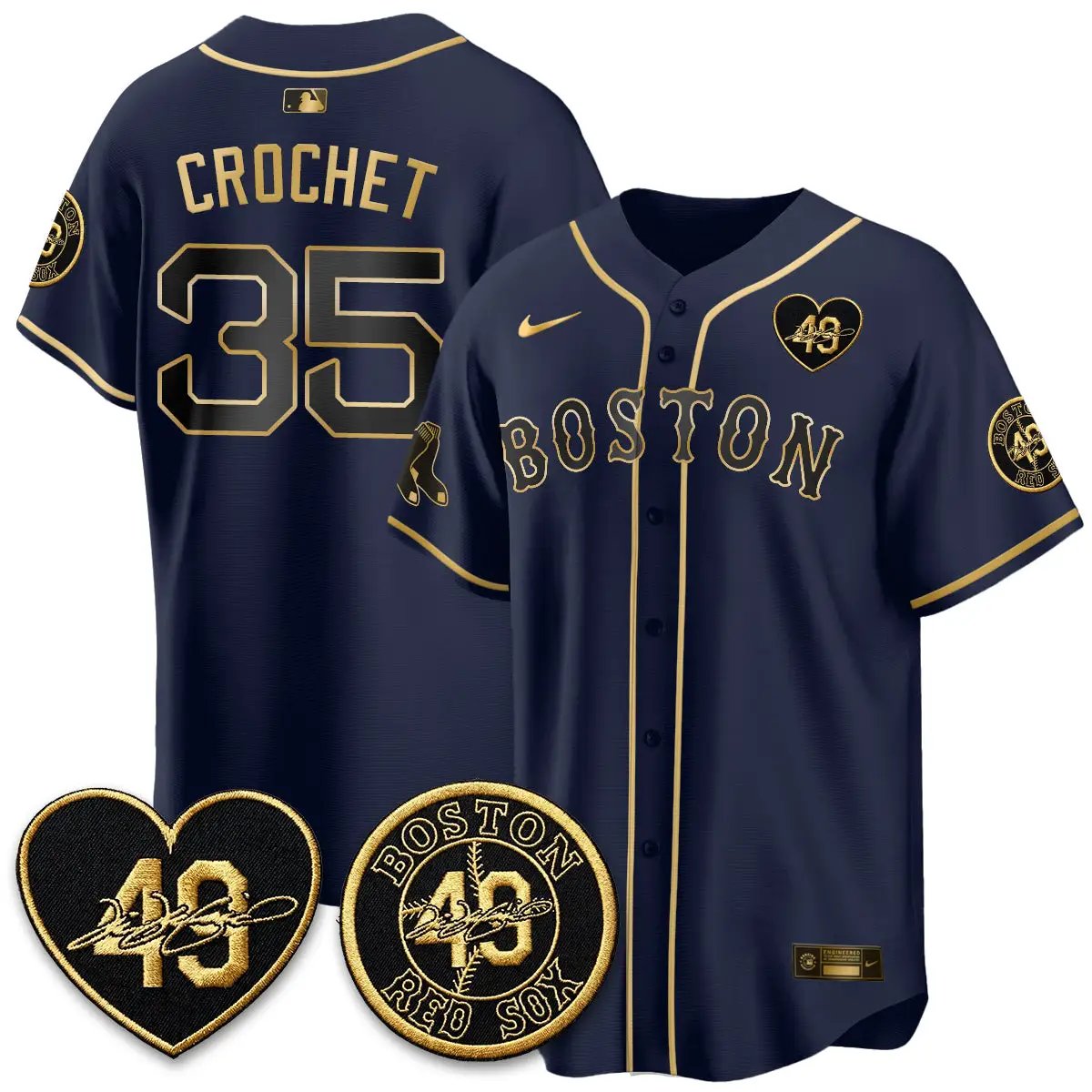 BOS Tim Wakefield Memorial Patch Vaper Premier Limited Gold Edition Jersey - All Stitched by Boston Red Sox