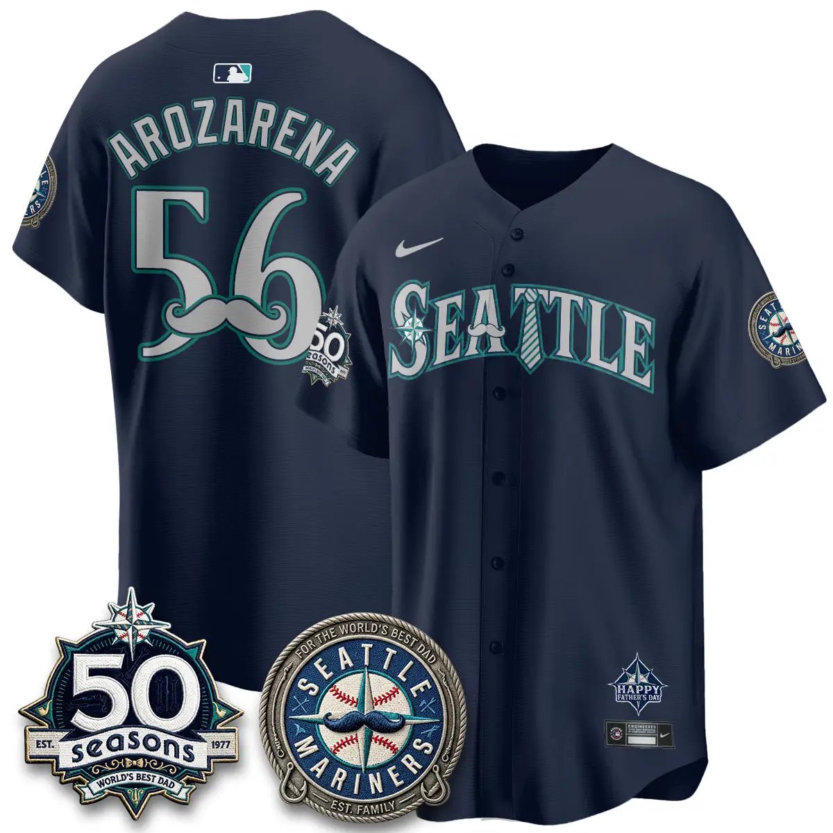 Seattle Mariners Happy Father's Day Vapor Jersey - Stitched by Seattle Mariners