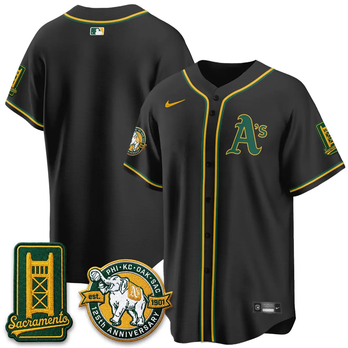 Oakland Athletics 2026 Black Out Style - Celebrating 125 Years - Limited Vapor Jersey - All Stitched by Oakland Athletics