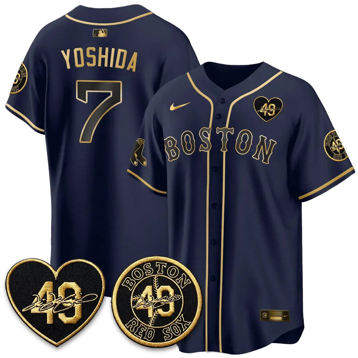 BOS Tim Wakefield Memorial Patch Vaper Premier Limited Gold Edition Jersey - All Stitched by Boston Red Sox