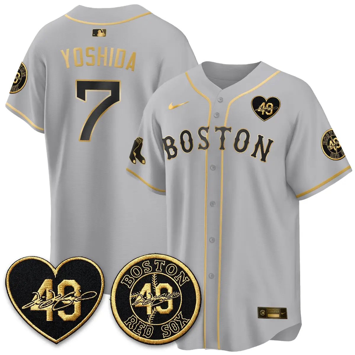 BOS Tim Wakefield Memorial Patch Vaper Premier Limited Gold Edition Jersey - All Stitched by Boston Red Sox