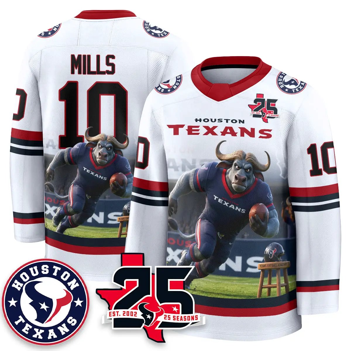 HOU x Bull Chief Edition Hockey Jersey - Printed by Houston Texans