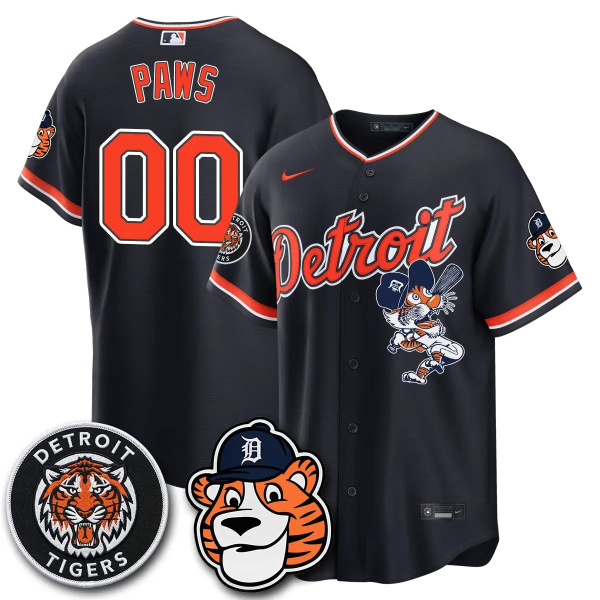 DET Paws Edition Vapor Limited Orange Jersey - Stitched by Detroit Tigers