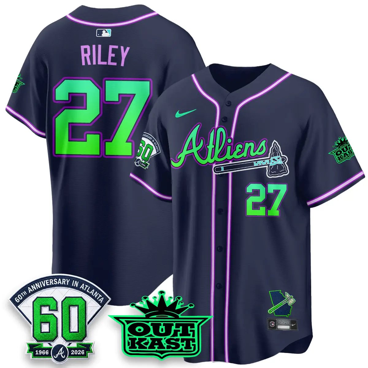 ATL x Atliens Cool Base Galaxy Version Jersey - Stitched (2) by Atlanta Braves