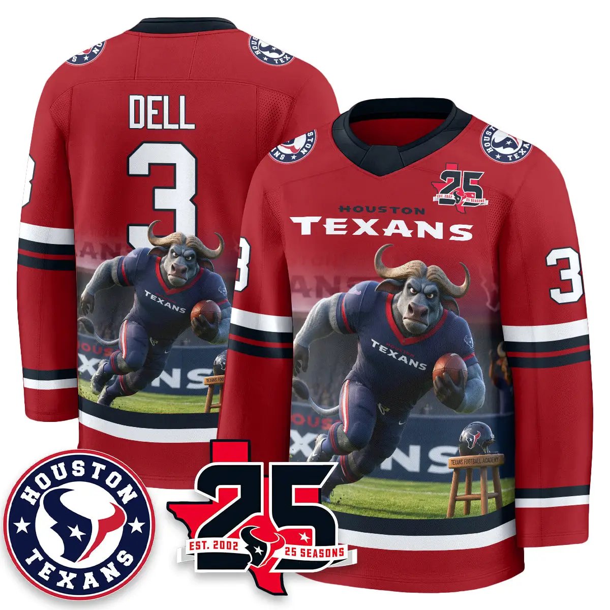 HOU x Bull Chief Edition Hockey Jersey - Printed by Houston Texans