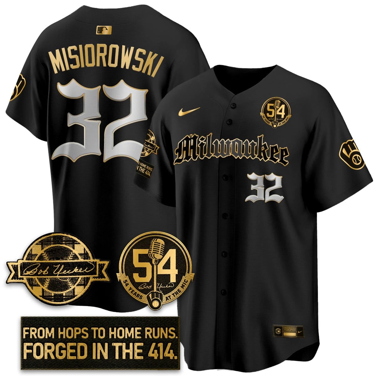 MIL Bob Uecker Patch Vapor Premier Limited Jersey - Gothic Edition - All Stitched by Milwaukee Brewers