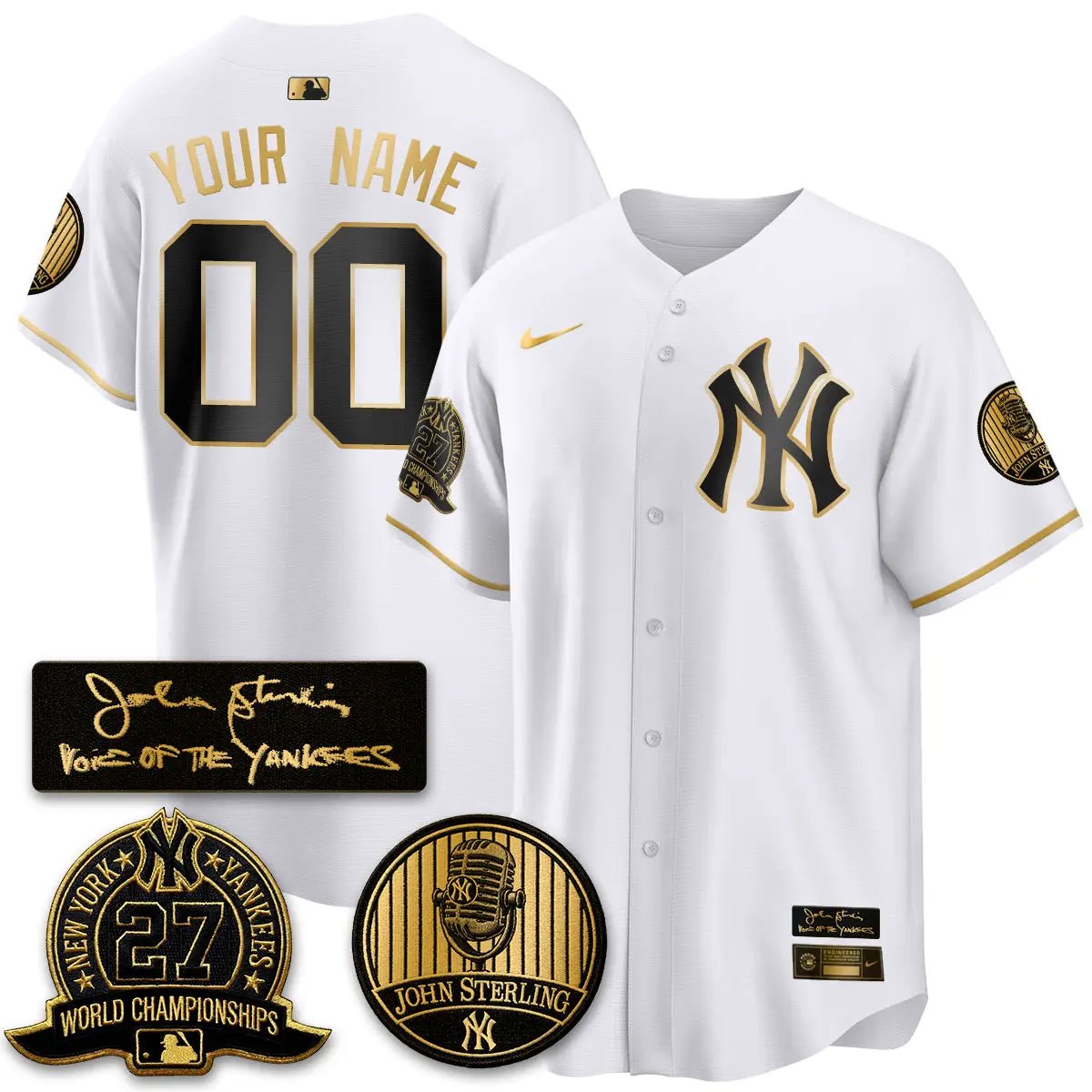 NYY John Sterling Tribute Patch Vapor Premier Limited Custom Jersey - Stitched by New York Yankees