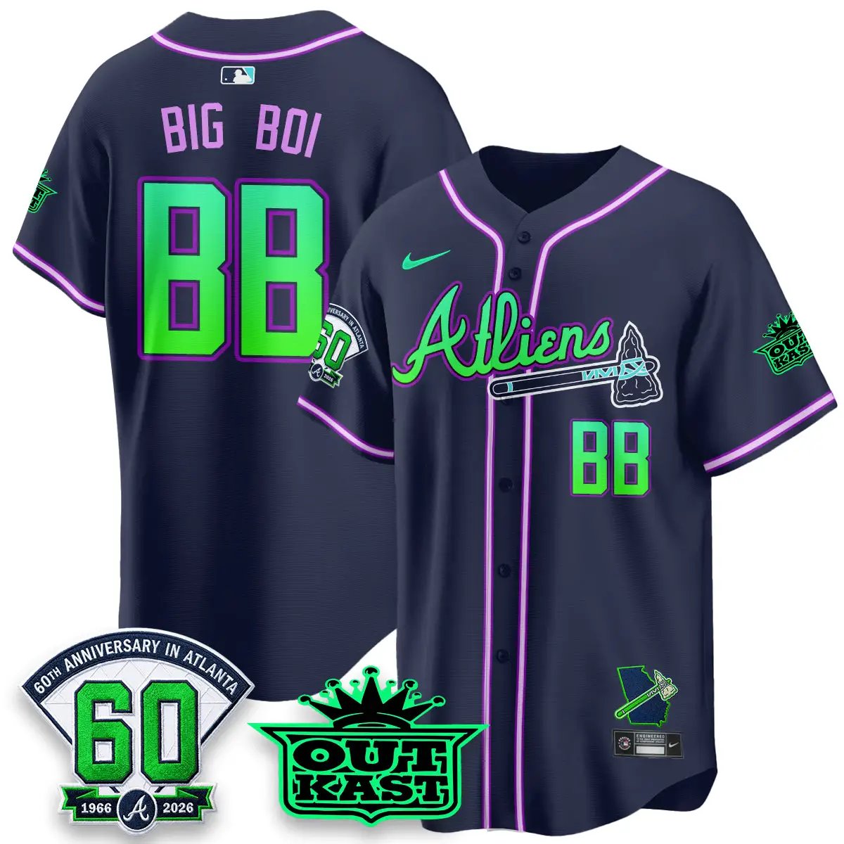 ATL x Atliens Cool Base Galaxy Version Jersey - Stitched (2) by Atlanta Braves