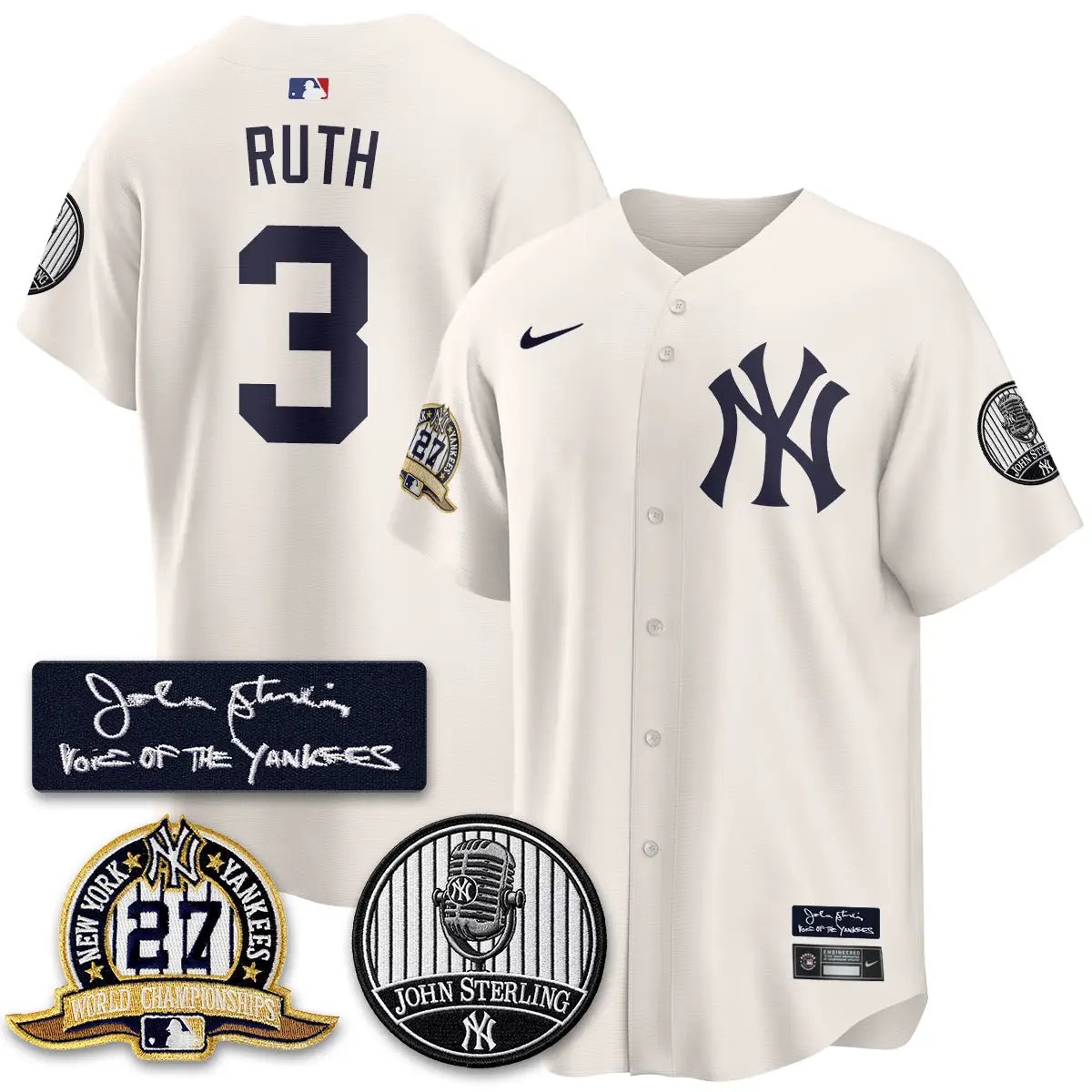 NYY John Sterling Tribute Patch Vapor Premier Limited Jersey - Stitched by New York Yankees