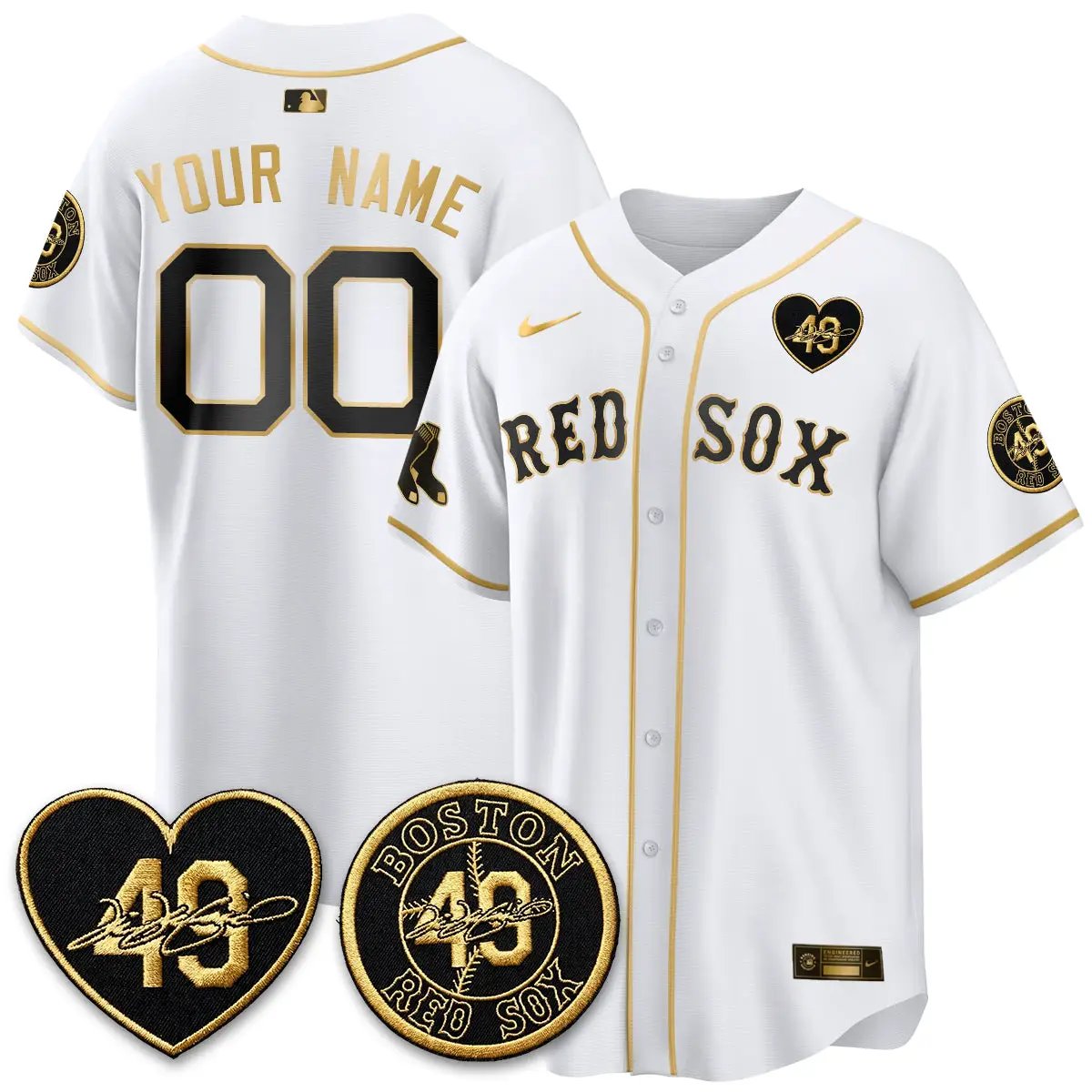 BOS Tim Wakefield Memorial Patch Vaper Premier Limited Custom Jersey - All Stitched by Boston Red Sox