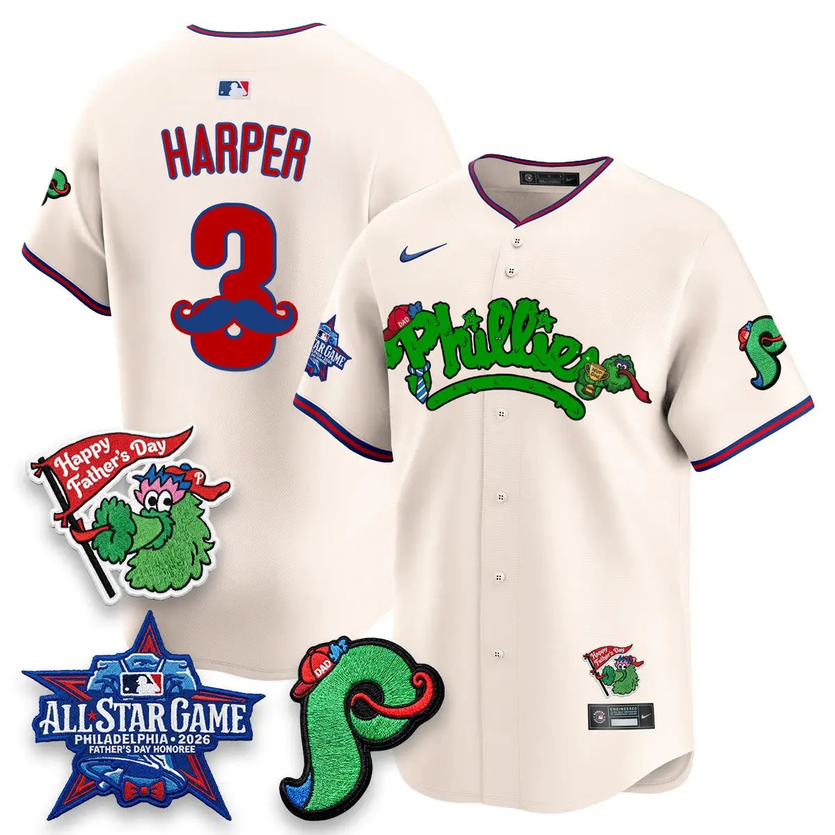 PHI Happy Father's Day Vapor Jersey - Stitched by Philadelphia Phillies