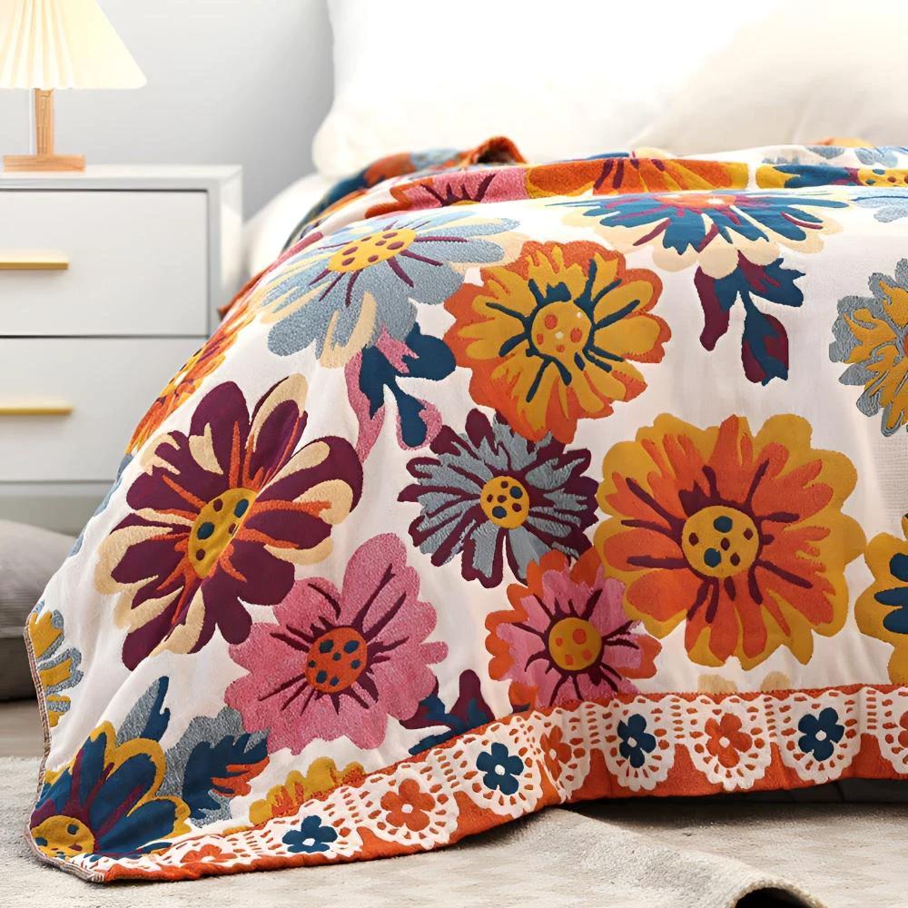 Bright Flower Cotton Blanket by Casa & Beyond