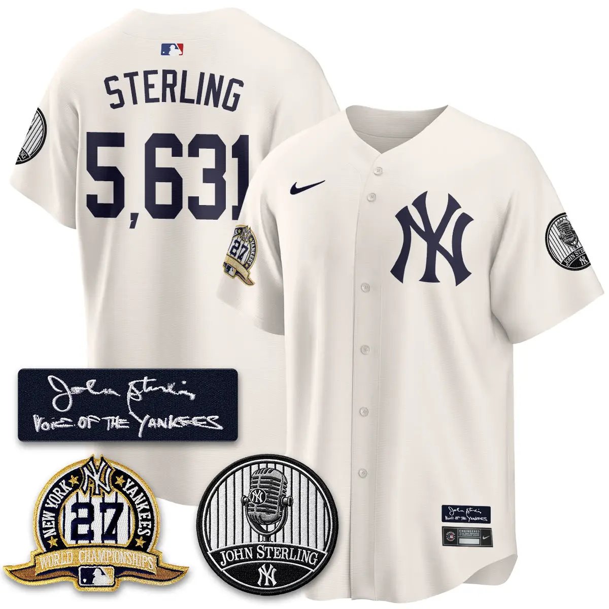 NYY John Sterling Tribute Patch Vapor Premier Limited Jersey - Stitched by New York Yankees