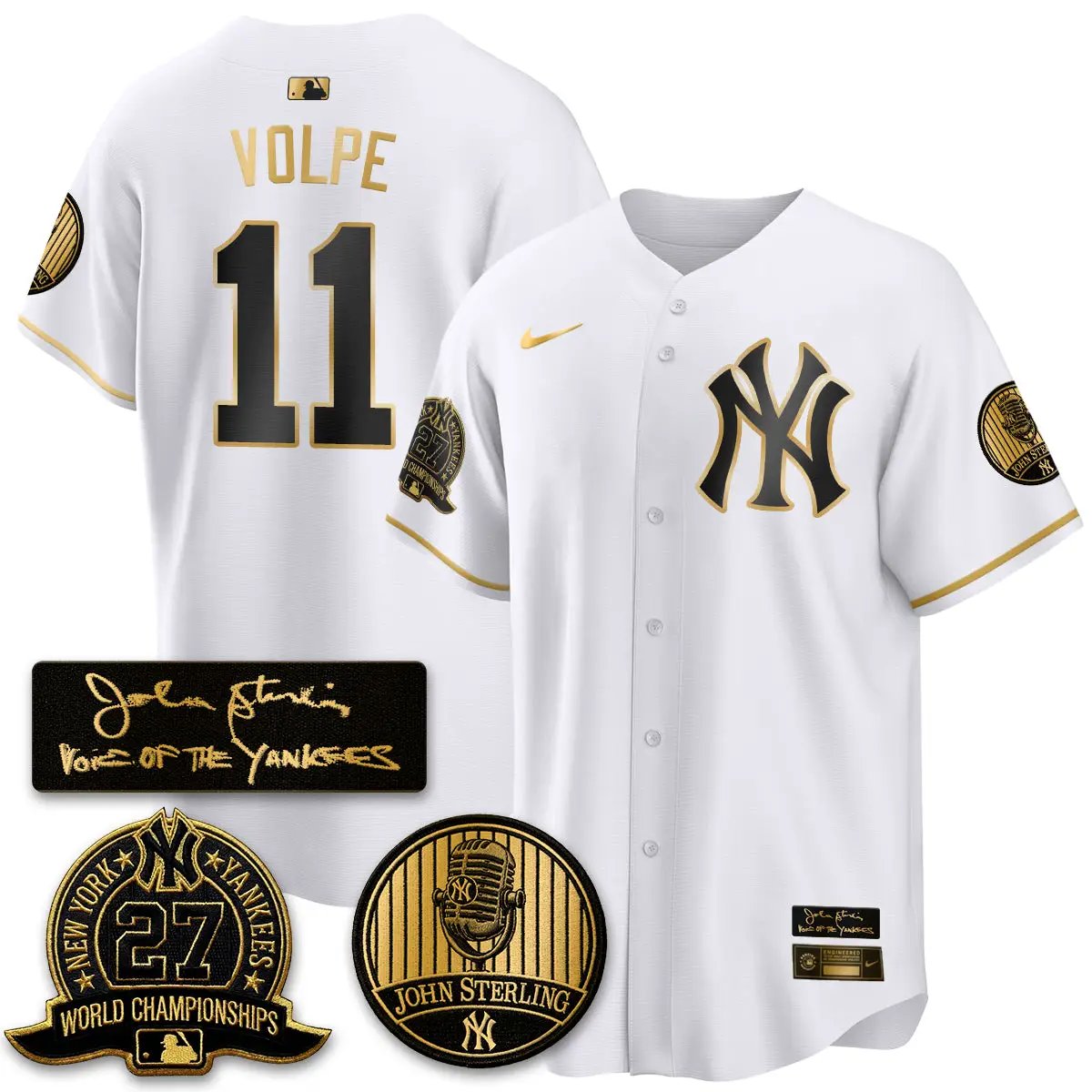 NYY John Sterling Tribute Patch Vapor Premier Limited Jersey - Stitched by New York Yankees