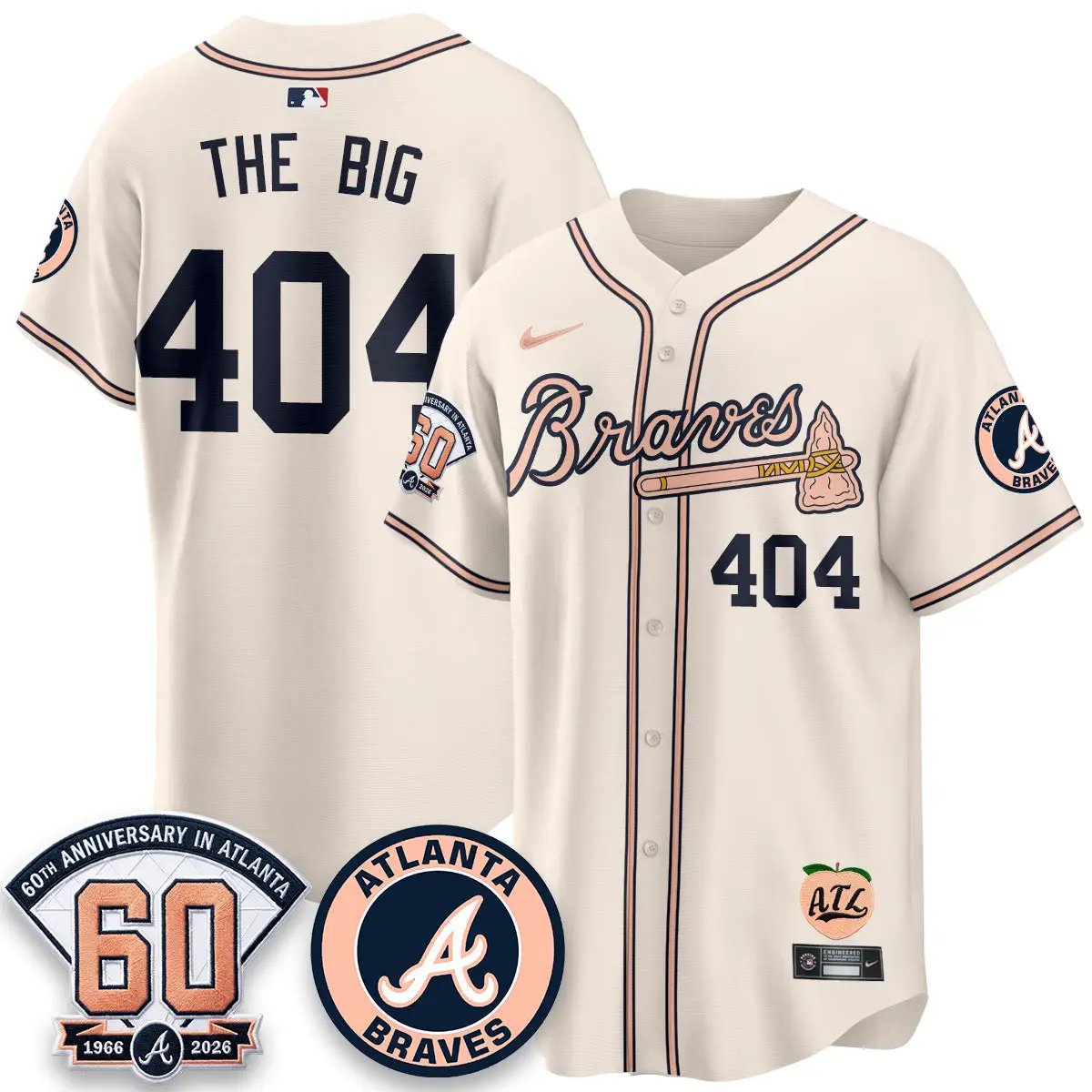 ATL 60th Anniversary Peach Edition - Stitched (2) by Atlanta Braves