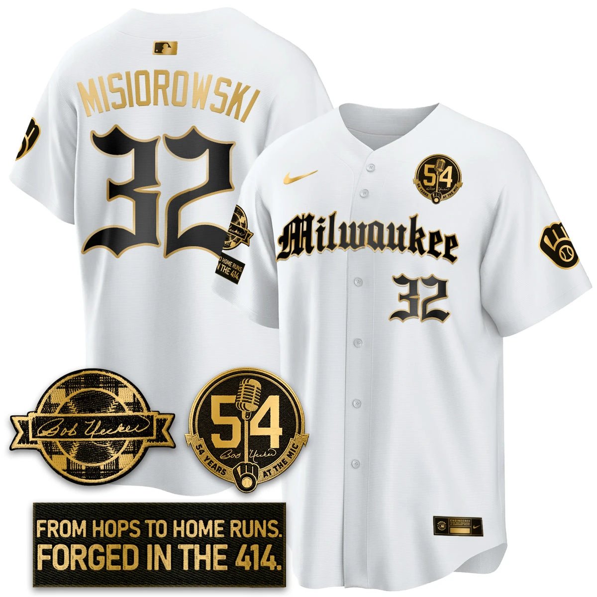 MIL Bob Uecker Patch Vapor Premier Limited Jersey - Gothic Edition - All Stitched by Milwaukee Brewers