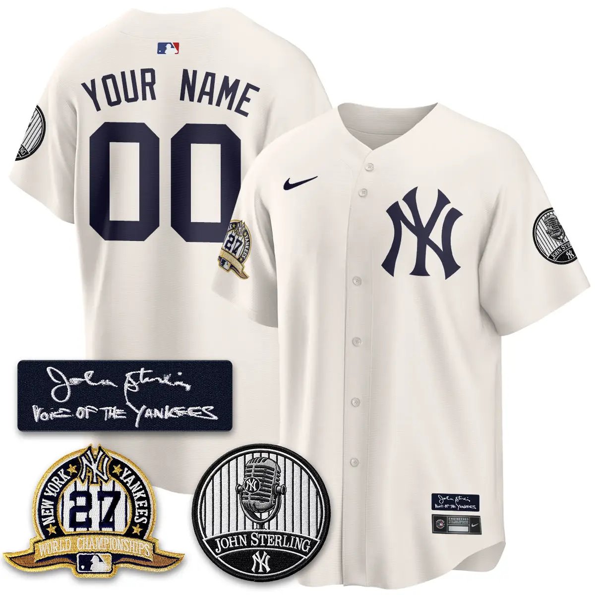 NYY John Sterling Tribute Patch Vapor Premier Limited Custom Jersey - Stitched by New York Yankees