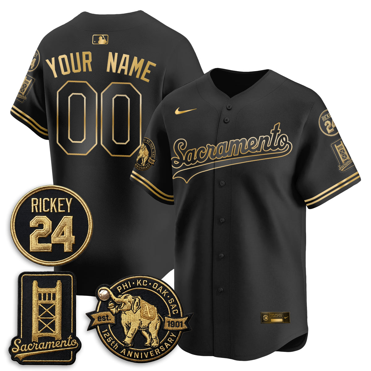 OAK 2026 Alternate Sacramento 125 Years Limited Vapor Gold Edition Custom Jersey - All Stitched by Oakland Athletics