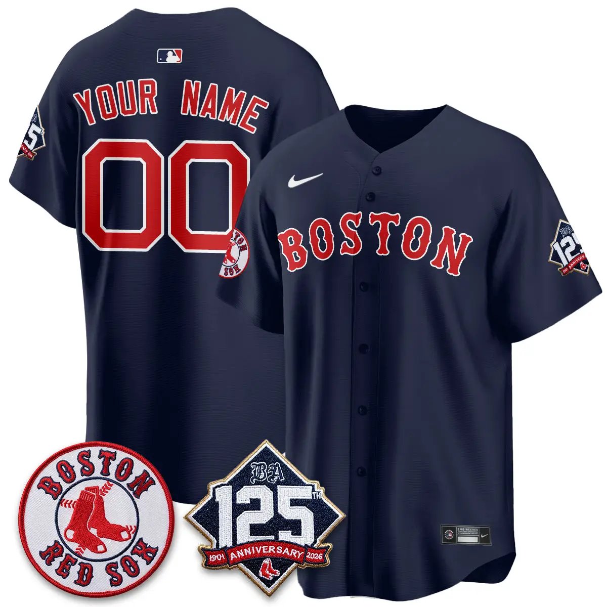 Boston Red Sox 125th Anniversary Patch Vapor Custom Jersey - Stitched by Boston Red Sox