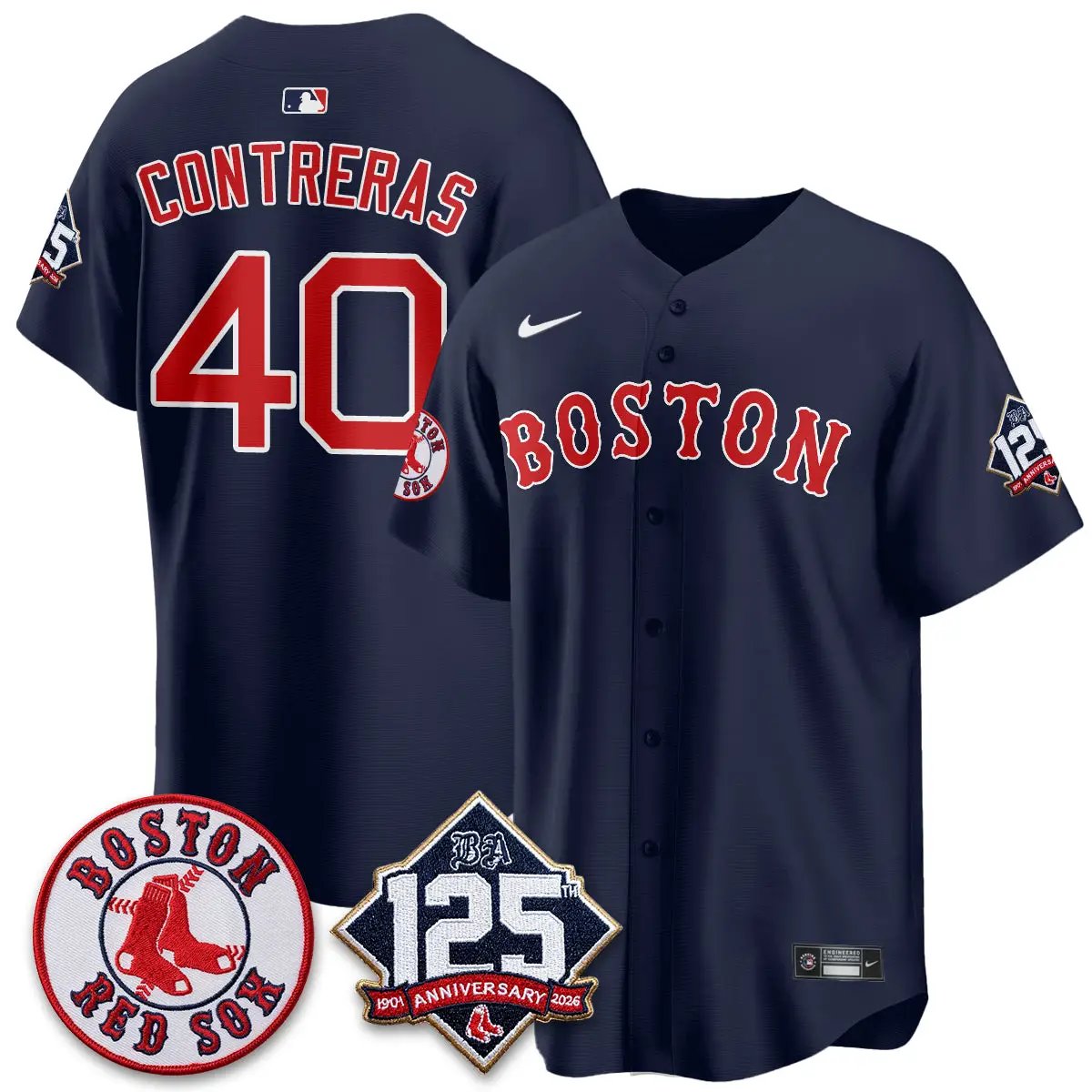 Boston Red Sox 125th Anniversary Patch Vapor Jersey - Stitched by Boston Red Sox