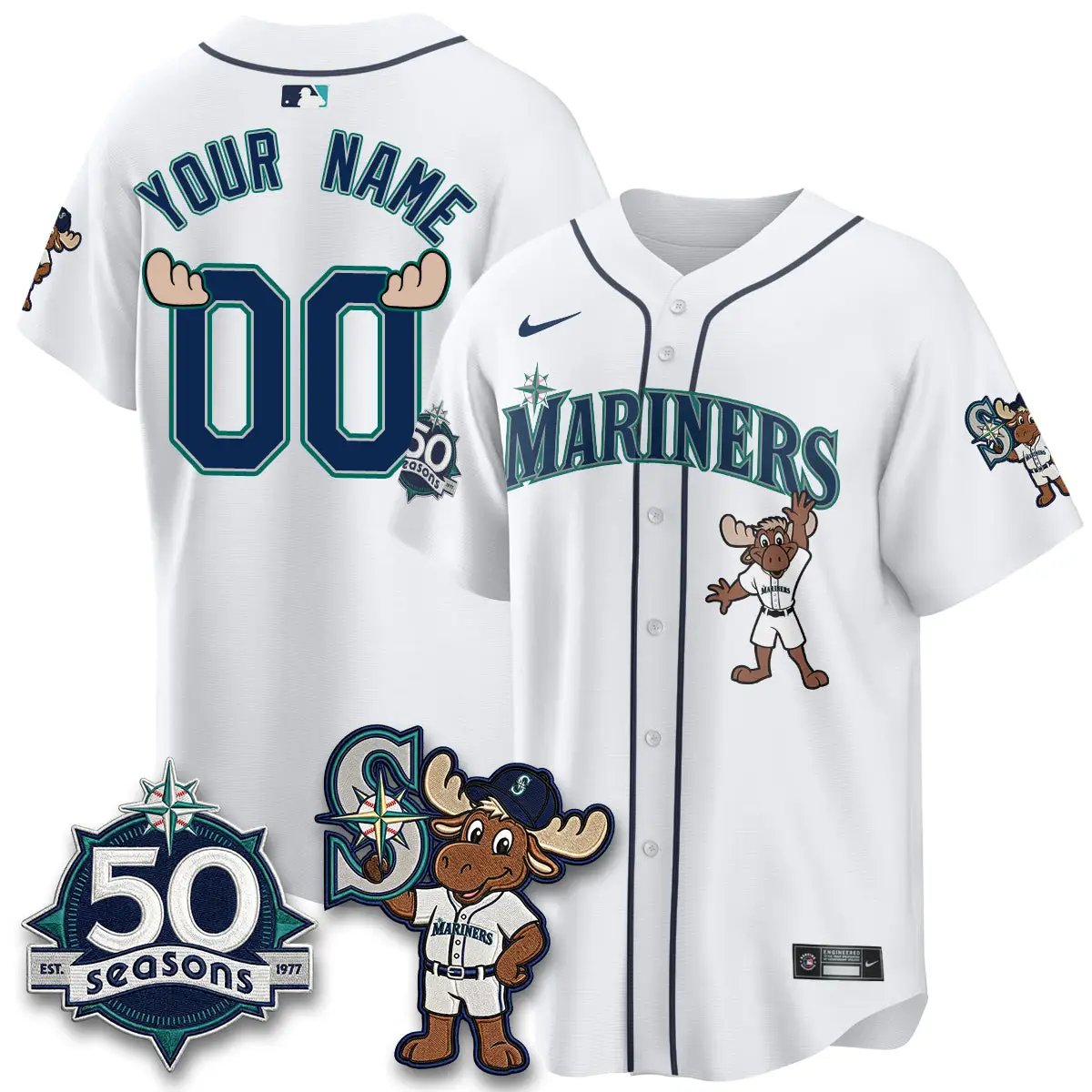 SEA Mascot Custom Jersey - All Stitched by Seattle Mariners