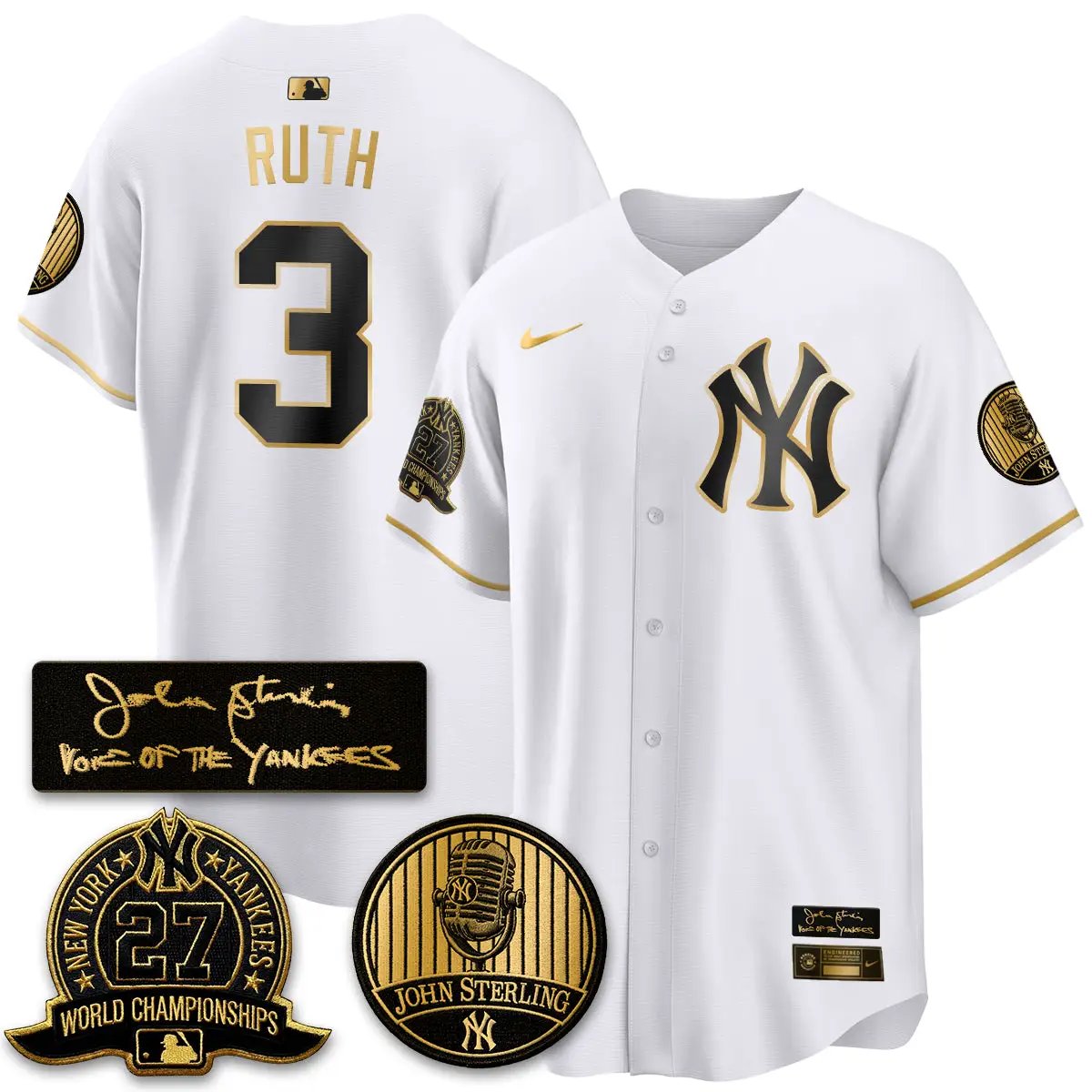 NYY John Sterling Tribute Patch Vapor Premier Limited Jersey - Stitched by New York Yankees