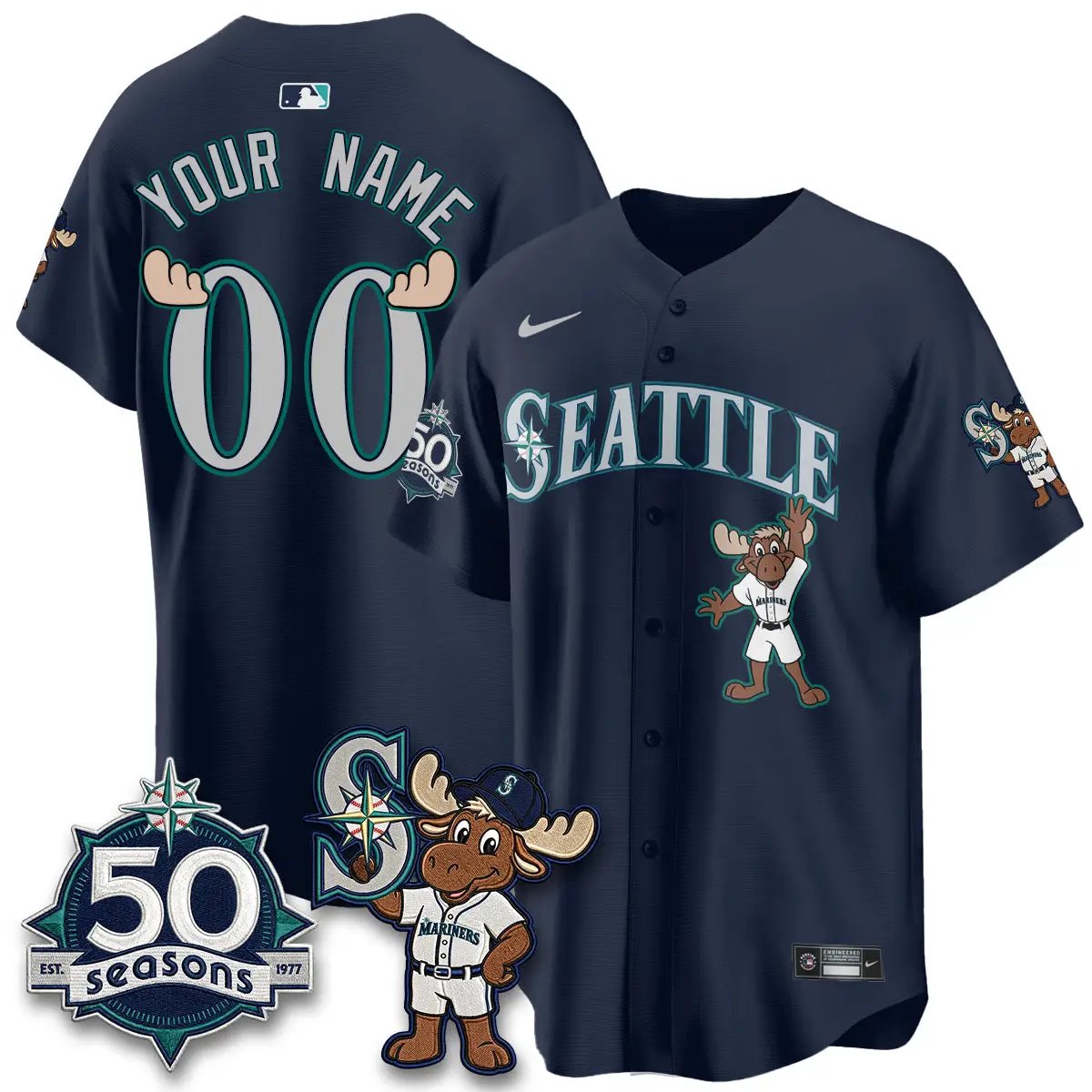 SEA Mascot Custom Jersey - All Stitched by Seattle Mariners