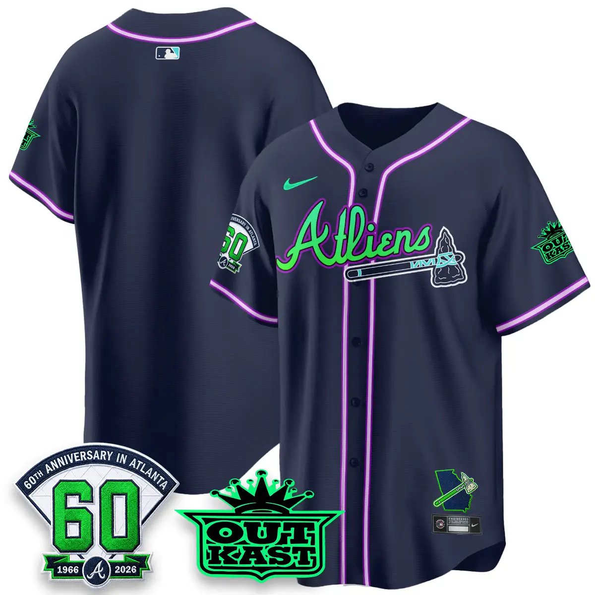 ATL x Atliens Cool Base Galaxy Version Jersey - Stitched (2) by Atlanta Braves
