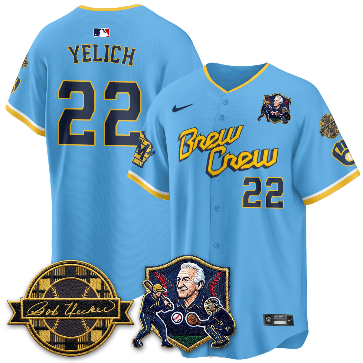 MIL Bob Uecker - 54 Seasons for Brewers' Vapor Limited Gold Jersey - All Stitched by Milwaukee Brewers
