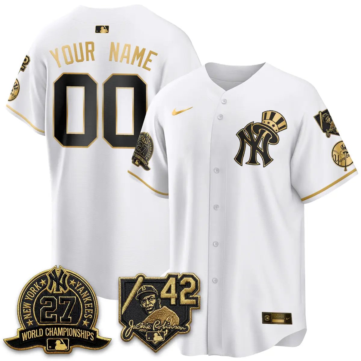 New York Yankees 2026 Jackie Robinson Day Vapor Limited Gold Edition Custom Jersey - All Stitched - V2 by New York Yankees