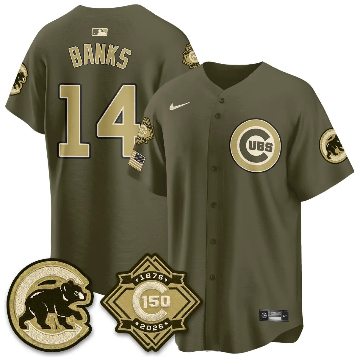 Chicago Cubs New Era Olive 2026 Armed Forces Day Jersey -All Stitched by Chicago Cubs