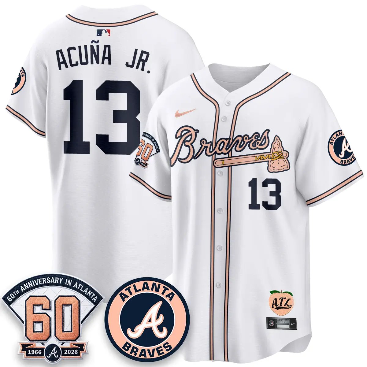 ATL 60th Anniversary Peach Edition - Stitched (2) by Atlanta Braves