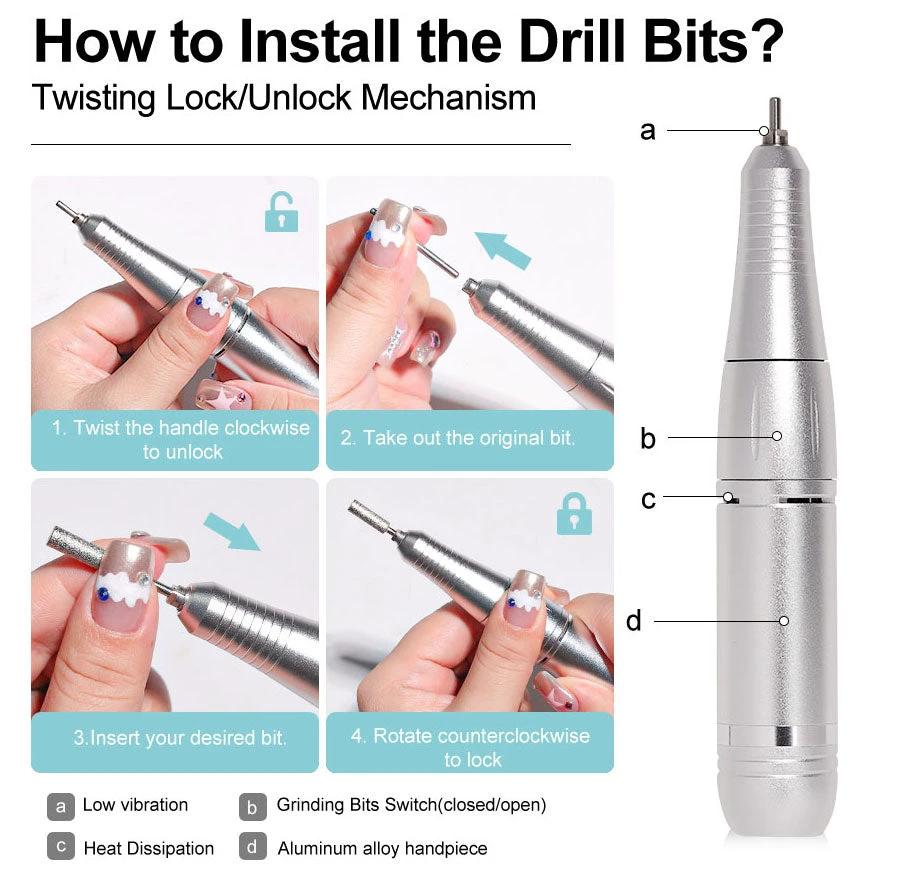 ProNail 45000RPM Electric Nail File – Portable Rechargeable E-File for Manicure & Acrylic Nails | Low Noise by BowLift
