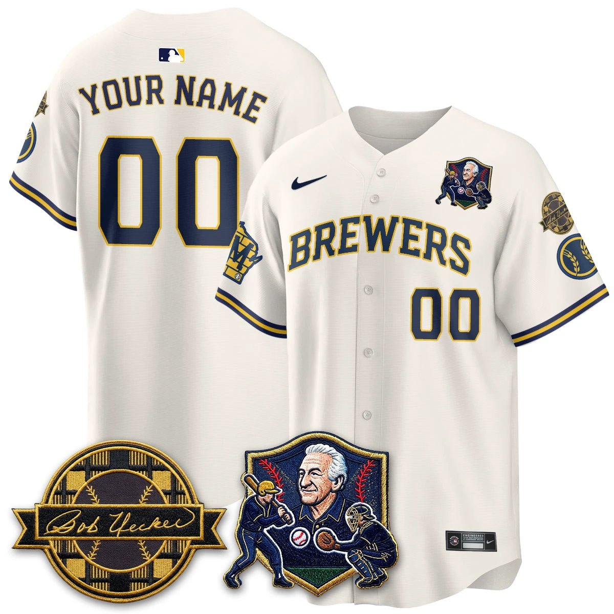 MIL Bob Uecker - 54 Seasons for Brewers' Vapor Custom Limited Gold Jersey - All Stitched by Milwaukee Brewers