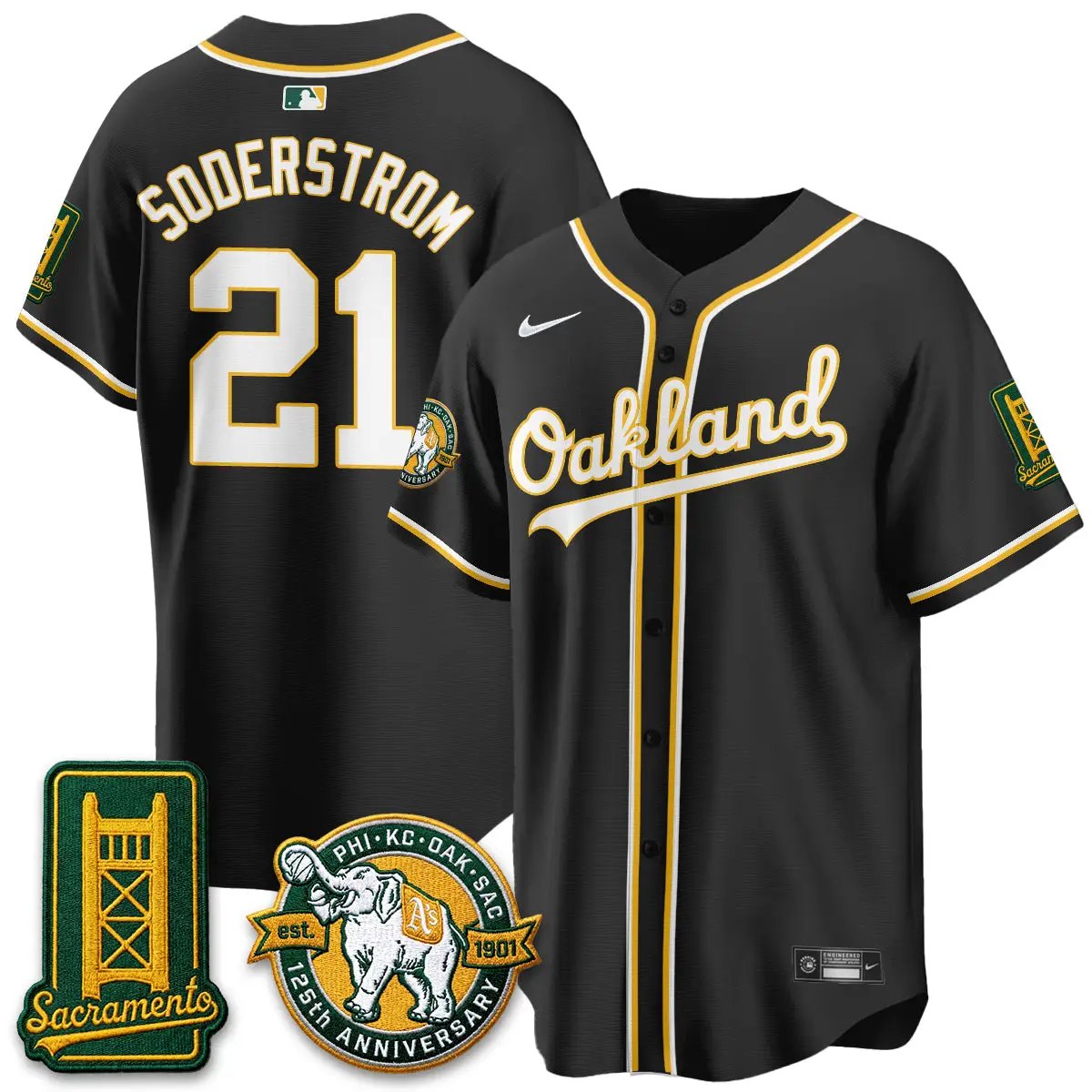 Oakland Athletics 2026 Black Out Style - Celebrating 125 Years - Limited Vapor Jersey - All Stitched by Oakland Athletics