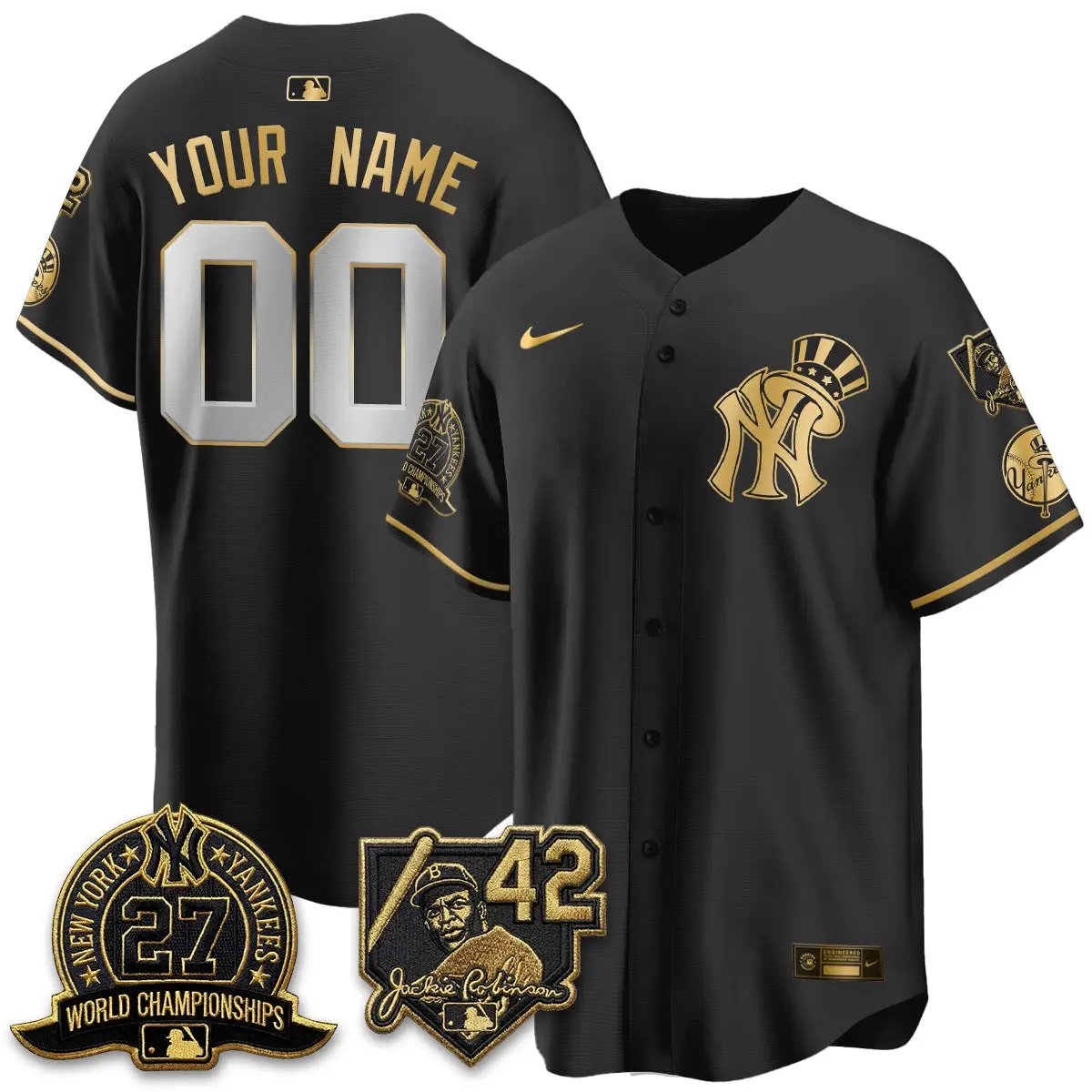 New York Yankees 2026 Jackie Robinson Day Vapor Limited Gold Edition Custom Jersey - All Stitched - V2 by New York Yankees