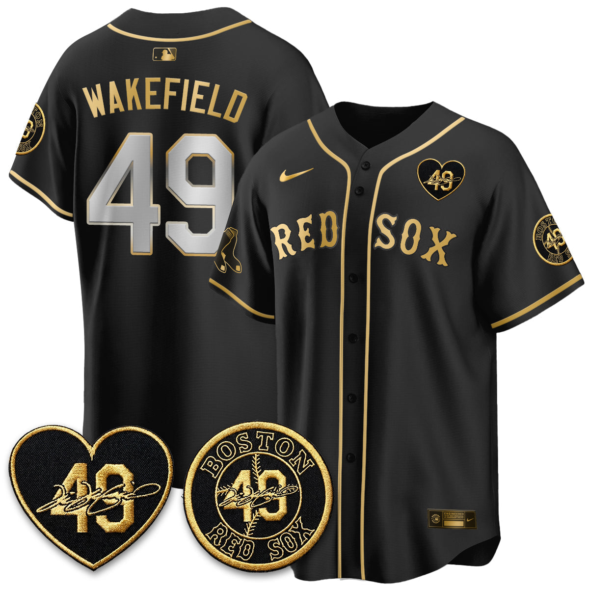 BOS Tim Wakefield Memorial Patch Vaper Premier Limited Jersey - All Stitched by Boston Red Sox